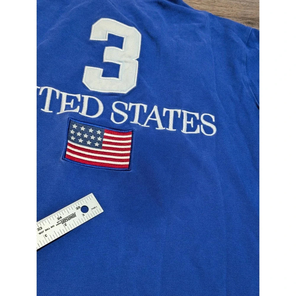 Polo Ralph Lauren Mens XL Custom Fit Long Sleeve Big Pony USA‎ Flag Polo READ